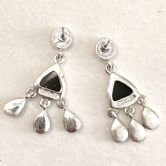 Monet Mini Chandelier Earrings Onyx Stones On Silver Tone Setting - Picture 6 of 8